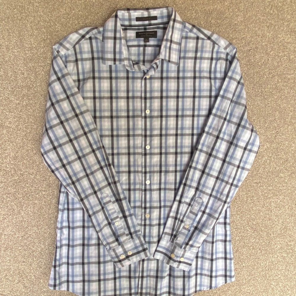 Banana Republic Button Down Shirt Mens Large Blue Plaid Excellent Athletic Fit